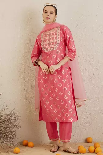 Printed Regular Kurta with Trousers & Dupatta