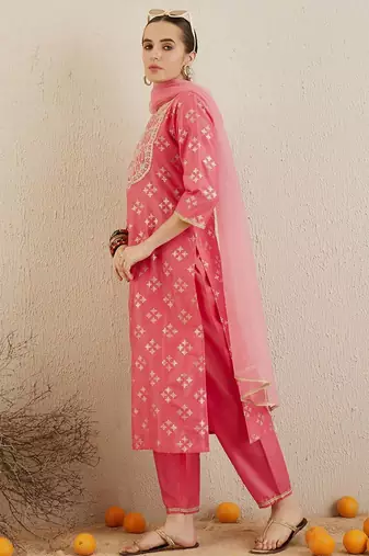Printed Regular Kurta with Trousers & Dupatta