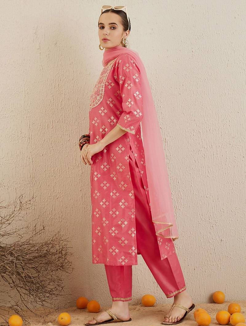 Printed Regular Kurta with Trousers & Dupatta