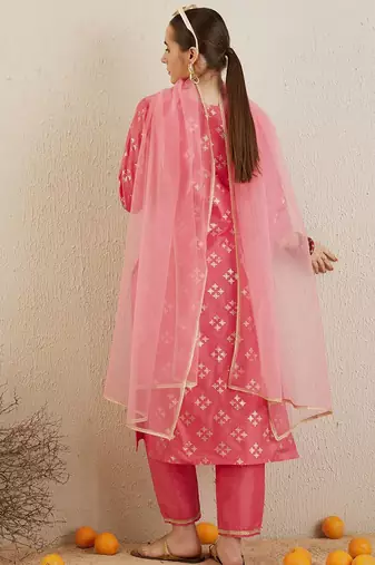 Printed Regular Kurta with Trousers & Dupatta