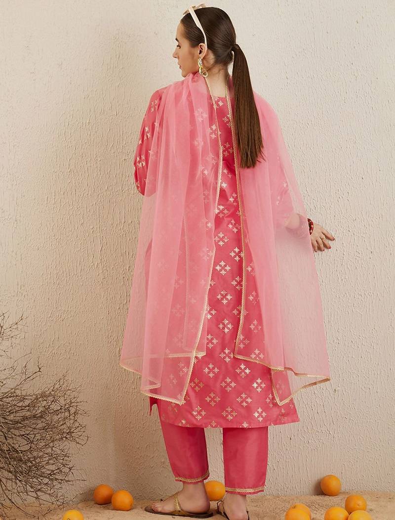 Printed Regular Kurta with Trousers & Dupatta