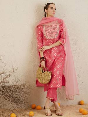 Printed Regular Kurta with Trousers & Dupatta 7