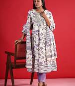 floral printed thread work  cotton kurta with trouser & dupatta
