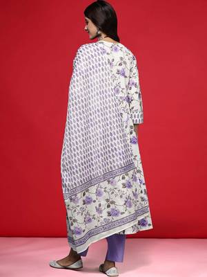floral printed thread work  cotton kurta with trouser & dupatta 4