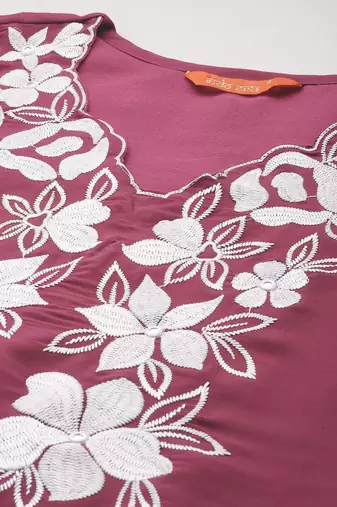 Floral Embroidered Thread Work Kurta with Trousers & Dupatta