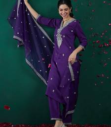 Floral Embroidered Straight Kurta With Trousers & Dupatta