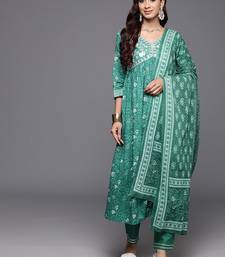 floral embroidered empire zari  cotton kurta with trousers & dupatta