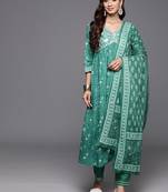 Floral Embroidered Empire Zari Pure Cotton Kurta with Trousers & Dupatta