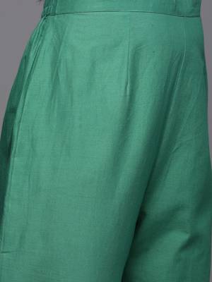 Floral Embroidered Empire Zari Pure Cotton Kurta with Trousers & Dupatta 3