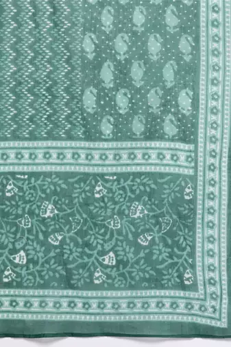Floral Embroidered Empire Zari Pure Cotton Kurta with Trousers & Dupatta