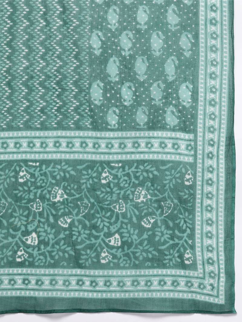 Floral Embroidered Empire Zari Pure Cotton Kurta with Trousers & Dupatta