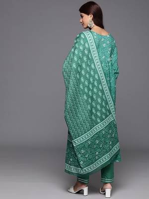 Floral Embroidered Empire Zari Pure Cotton Kurta with Trousers & Dupatta 6