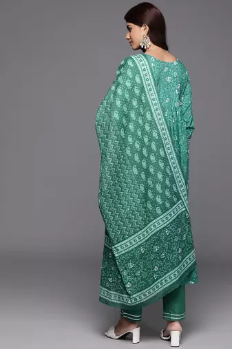 Floral Embroidered Empire Zari Pure Cotton Kurta with Trousers & Dupatta