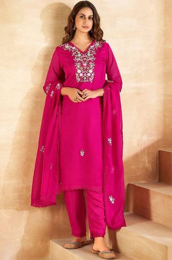 Floral Embroidered Regular Kurta With Trousers & Dupatta