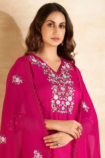 Floral Embroidered Regular Kurta With Trousers & Dupatta