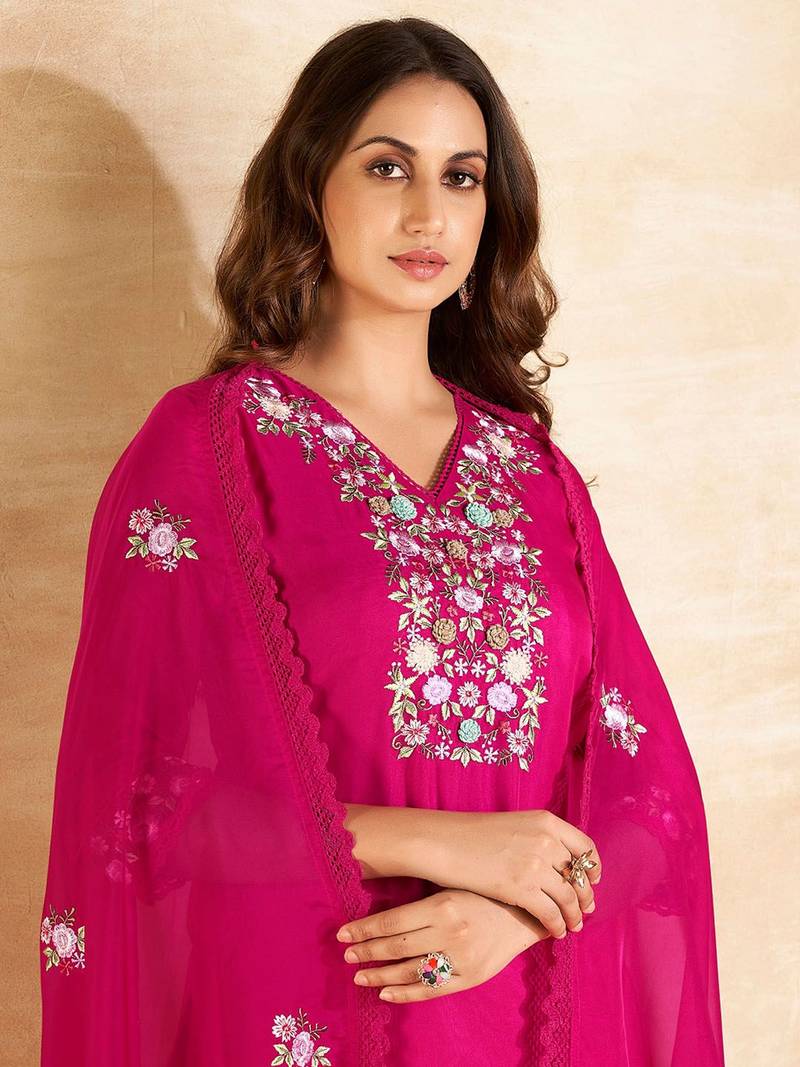 Floral Embroidered Regular Kurta With Trousers & Dupatta