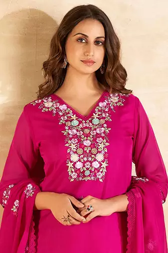 Floral Embroidered Regular Kurta With Trousers & Dupatta