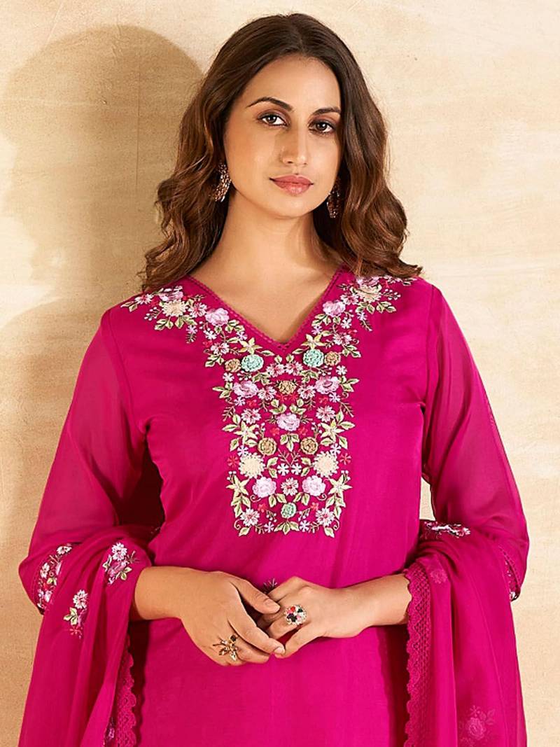 Floral Embroidered Regular Kurta With Trousers & Dupatta
