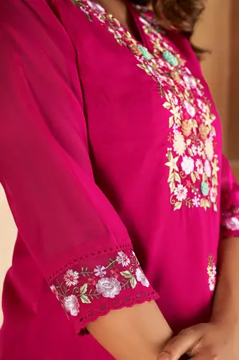 Floral Embroidered Regular Kurta With Trousers & Dupatta