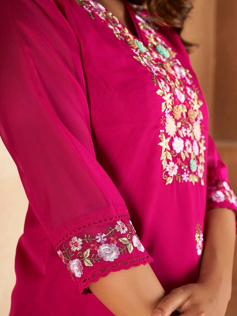 Floral Embroidered Regular Kurta With Trousers & Dupatta