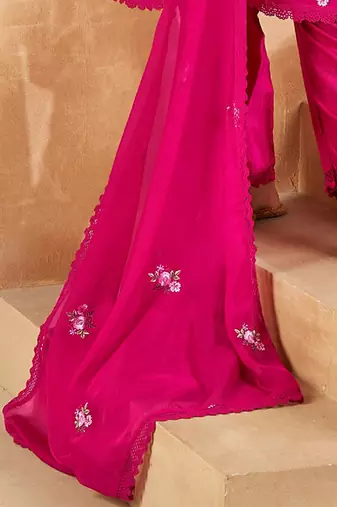 Floral Embroidered Regular Kurta With Trousers & Dupatta
