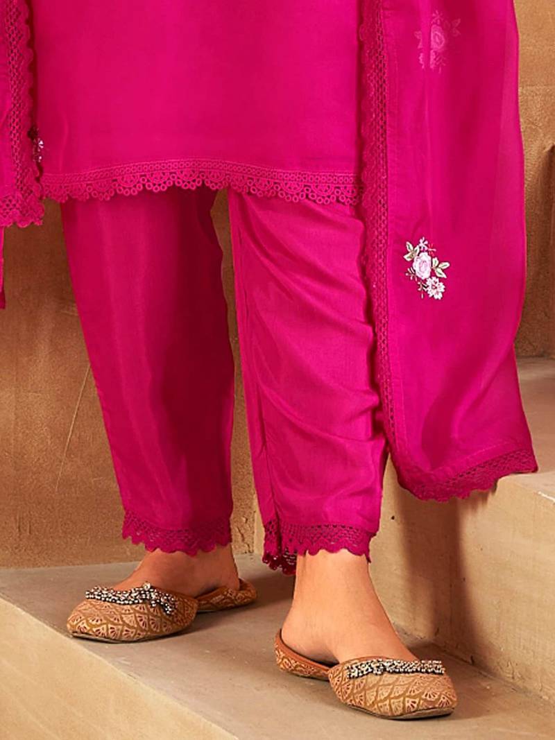 Floral Embroidered Regular Kurta With Trousers & Dupatta