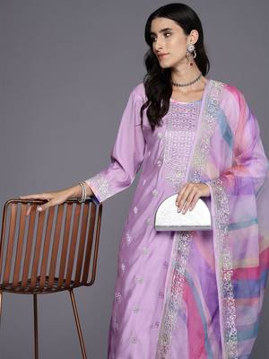 women floral embroidered regular  cotton kurta with trousers & dupatta 2
