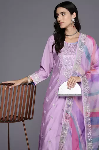 Women Floral Embroidered Regular Pure Cotton Kurta with Trousers & Dupatta