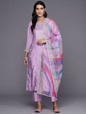 women floral embroidered regular  cotton kurta with trousers & dupatta 1