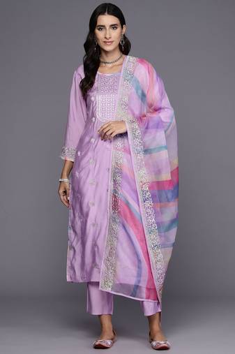 women floral embroidered regular  cotton kurta with trousers & dupatta