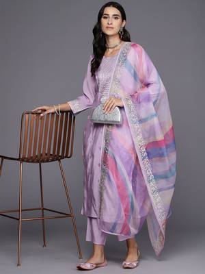 women floral embroidered regular  cotton kurta with trousers & dupatta 8