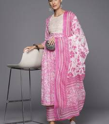 women floral embroidered empire  cotton kurta with trousers & dupatta