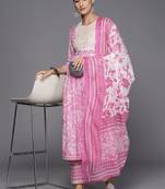 Women Floral Embroidered Empire Pure Cotton Kurta with Trousers & Dupatta