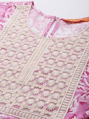 Women Floral Embroidered Empire Pure Cotton Kurta with Trousers & Dupatta 2