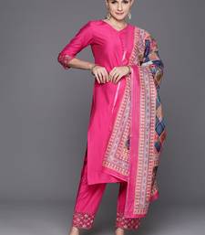 Women Embroidered Regular Thread Work Liva Kurta with Trousers & With Dupatta