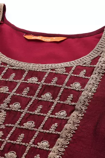 Women Ethnic Motifs Yoke Design Regular Sequinned Kurta with Trousers & Dupatta