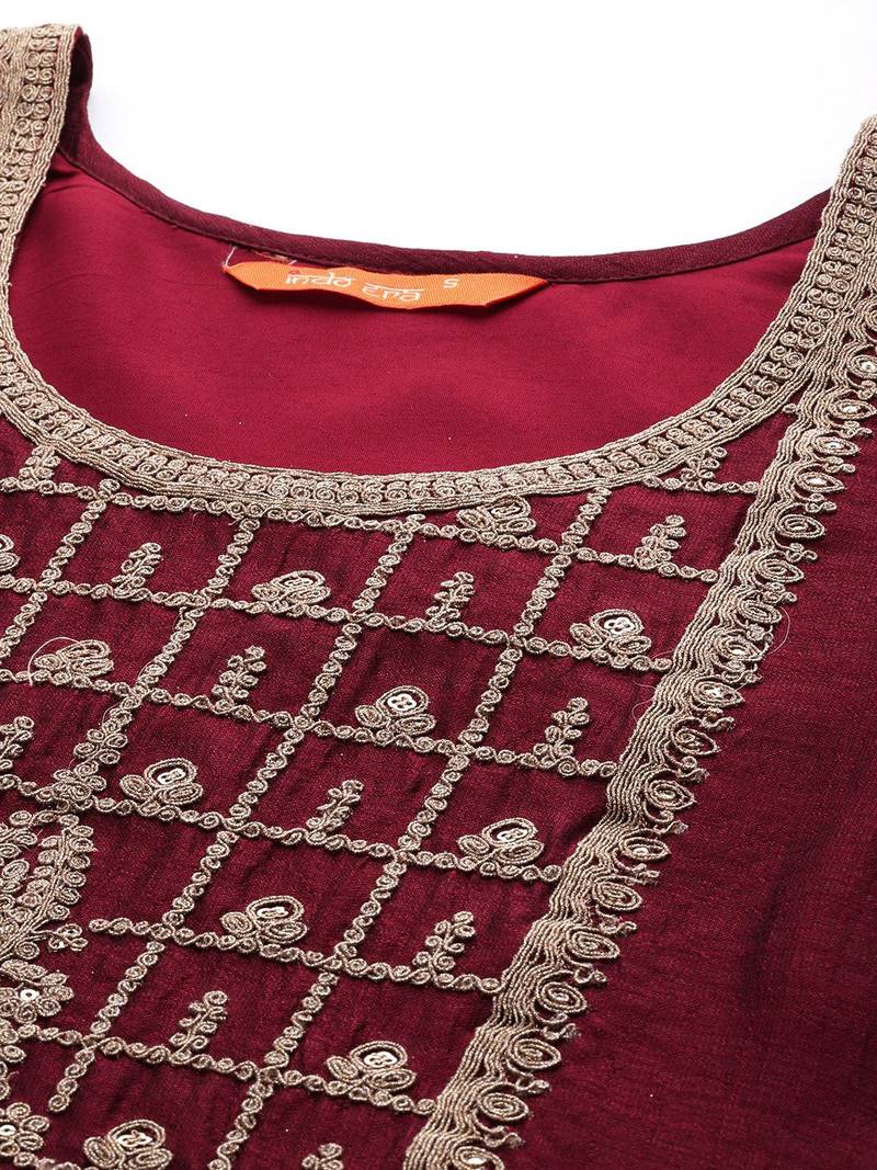 Women Ethnic Motifs Yoke Design Regular Sequinned Kurta with Trousers & Dupatta