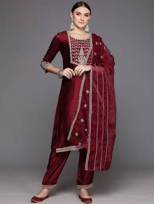 Women Ethnic Motifs Yoke Design Regular Sequinned Kurta with Trousers & Dupatta 1