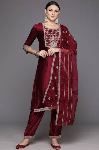 Women Ethnic Motifs Yoke Design Regular Sequinned Kurta with Trousers & Dupatta