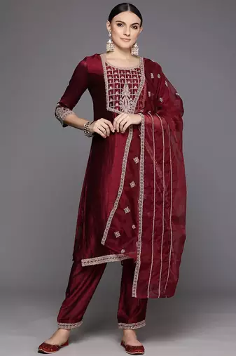 Women Ethnic Motifs Yoke Design Regular Sequinned Kurta with Trousers & Dupatta