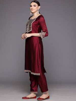 Women Ethnic Motifs Yoke Design Regular Sequinned Kurta with Trousers & Dupatta 6