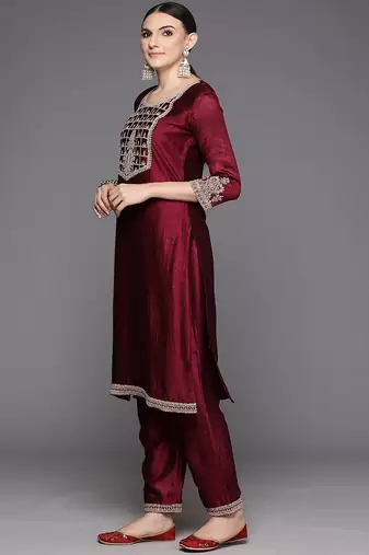 Women Ethnic Motifs Yoke Design Regular Sequinned Kurta with Trousers & Dupatta