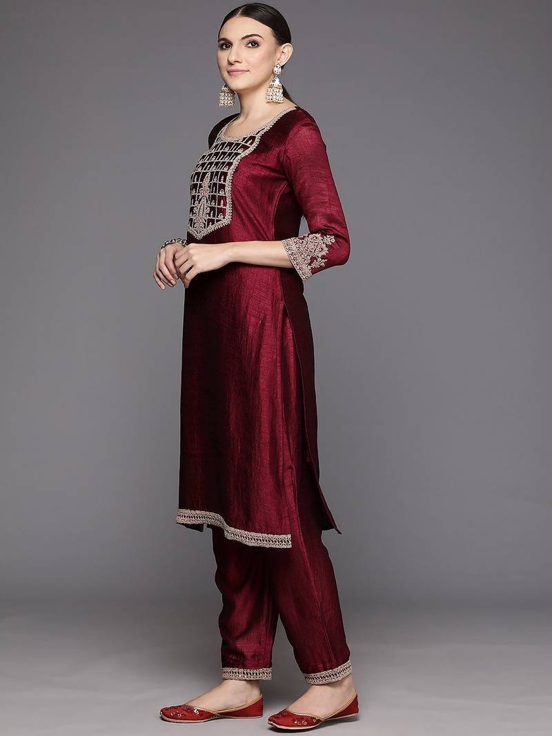Women Ethnic Motifs Yoke Design Regular Sequinned Kurta with Trousers & Dupatta
