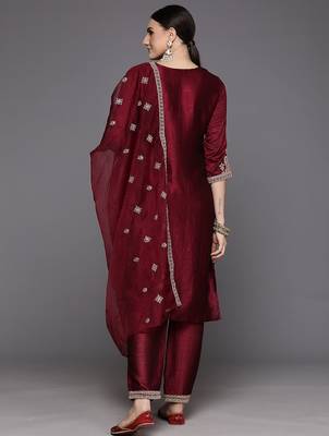 Women Ethnic Motifs Yoke Design Regular Sequinned Kurta with Trousers & Dupatta 7
