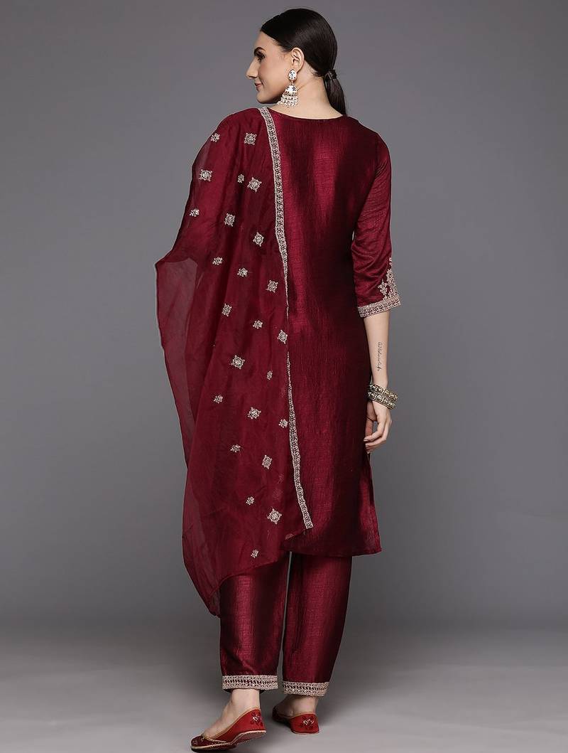 Women Ethnic Motifs Yoke Design Regular Sequinned Kurta with Trousers & Dupatta