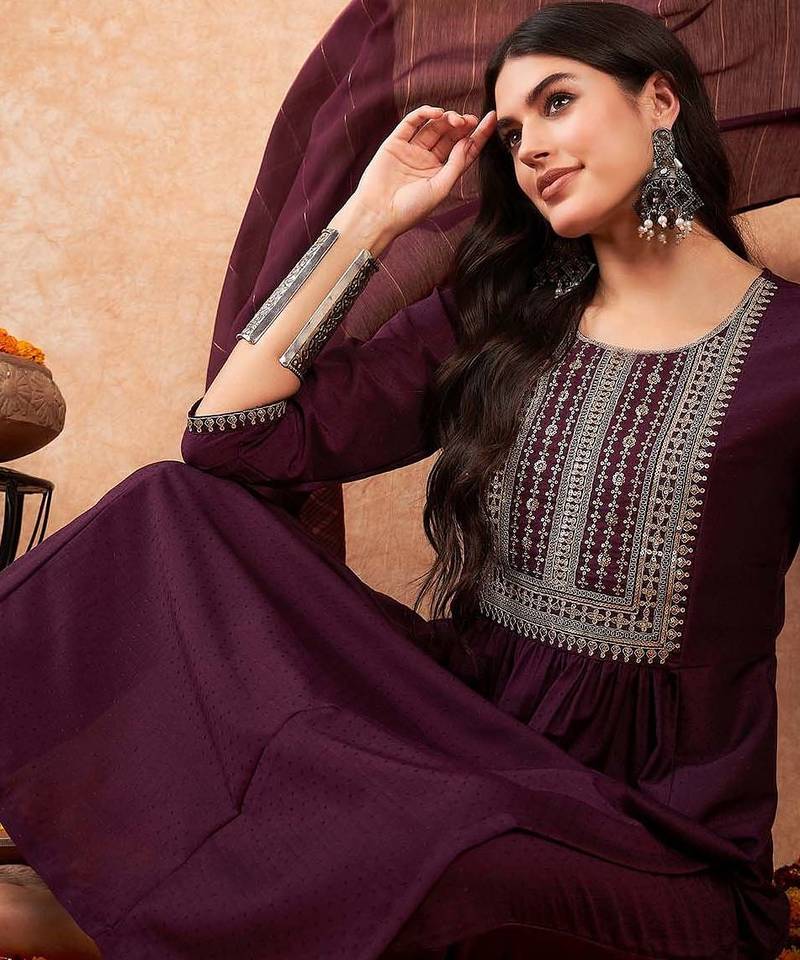 Women Yoke Design Empire Sequinned Kurta with Trousers & Dupatta