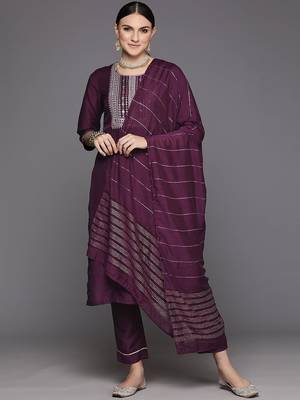 Women Yoke Design Empire Sequinned Kurta with Trousers & Dupatta 1