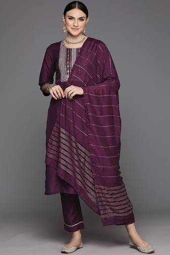 Women Yoke Design Empire Sequinned Kurta with Trousers & Dupatta