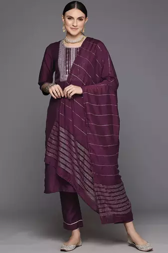 Women Yoke Design Empire Sequinned Kurta with Trousers & Dupatta