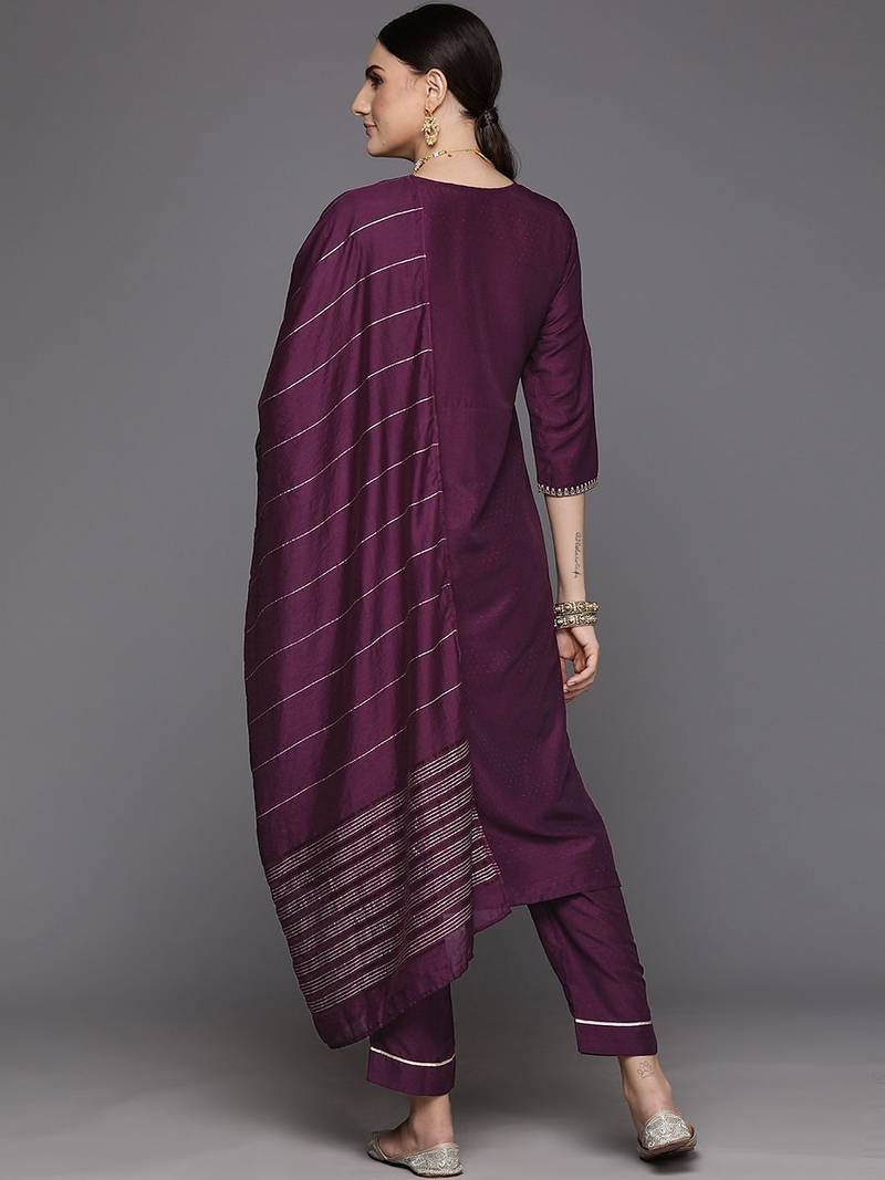 Women Yoke Design Empire Sequinned Kurta with Trousers & Dupatta